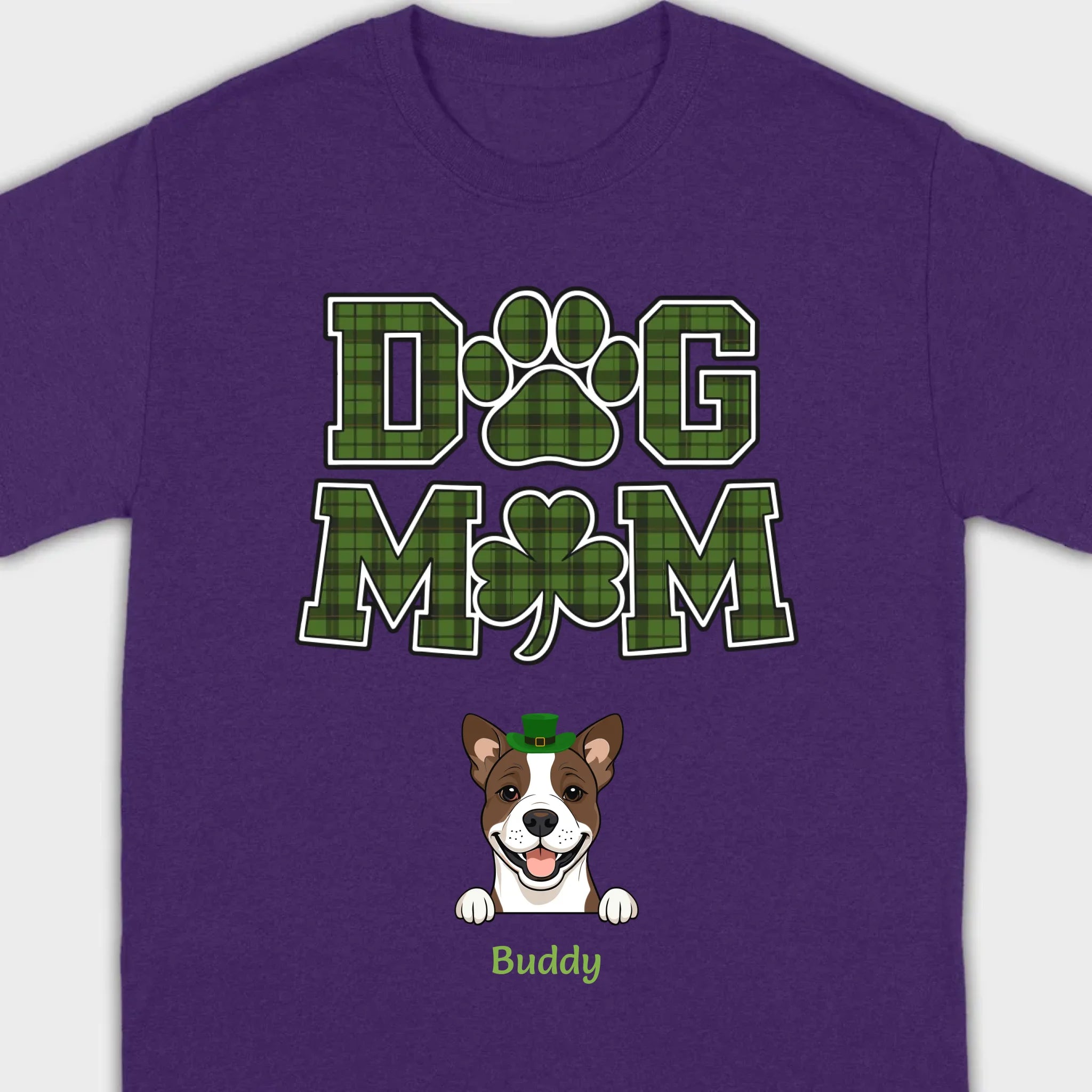 Dog Mom Hoodie – Green Plaid St. Patrick’s Day Design with Cute Hat-Wearing Pup - 89Prints