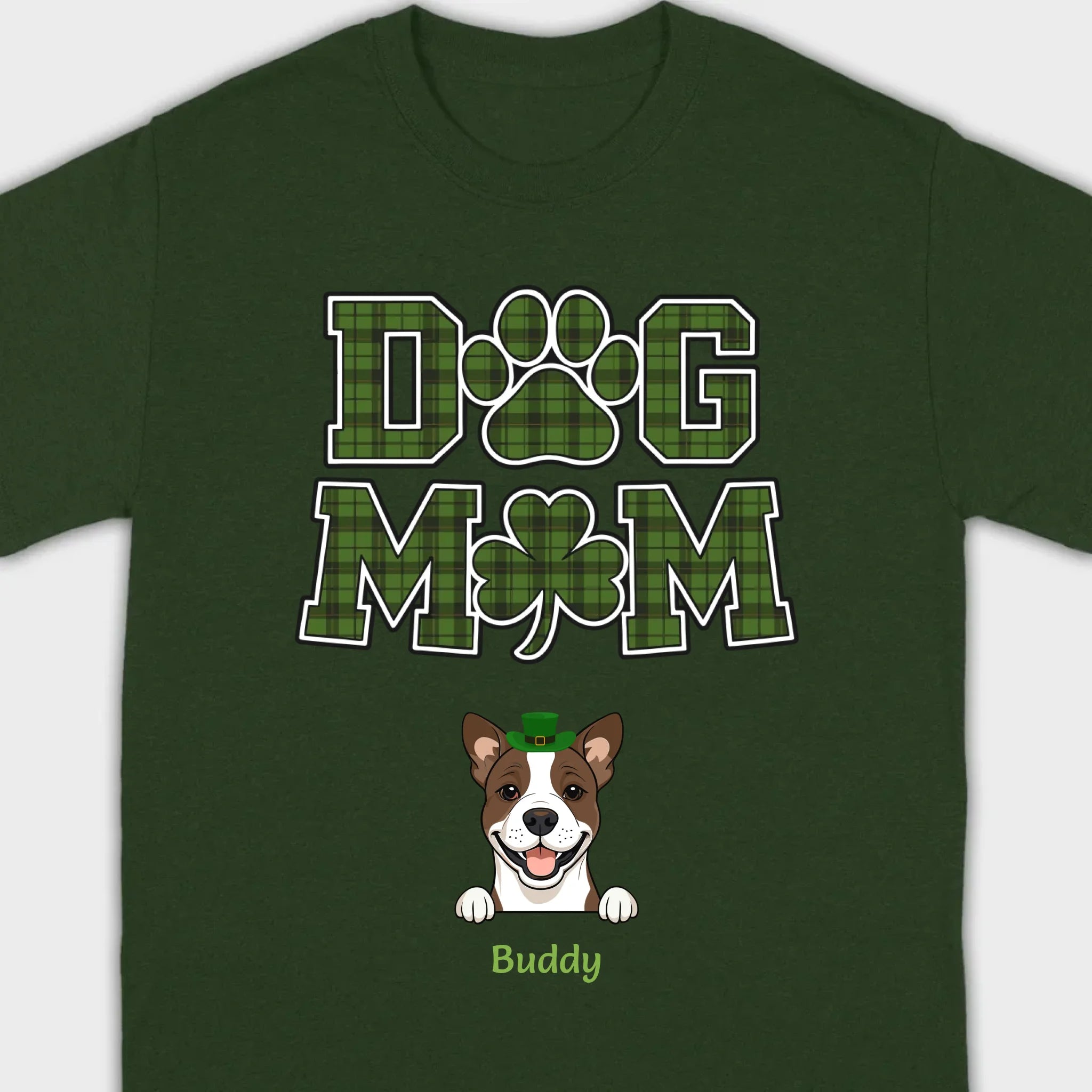 Dog Mom Hoodie – Green Plaid St. Patrick’s Day Design with Cute Hat-Wearing Pup - 89Prints