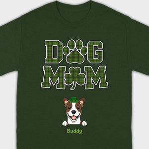 Dog Mom Hoodie – Green Plaid St. Patrick’s Day Design with Cute Hat-Wearing Pup - 89Prints