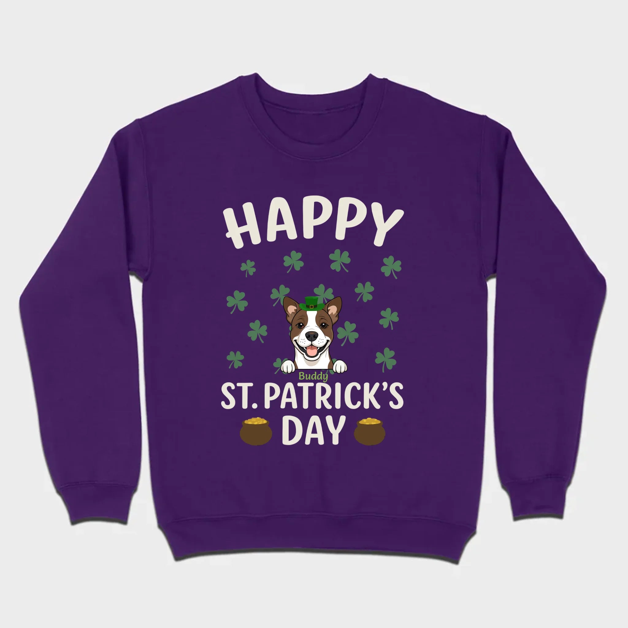 St. Patrick’s Day Dog Shirt – Cute Dog in Leprechaun Hat with Gold Pots & “Happy St. Patrick’s Day” Graphic - 89Prints