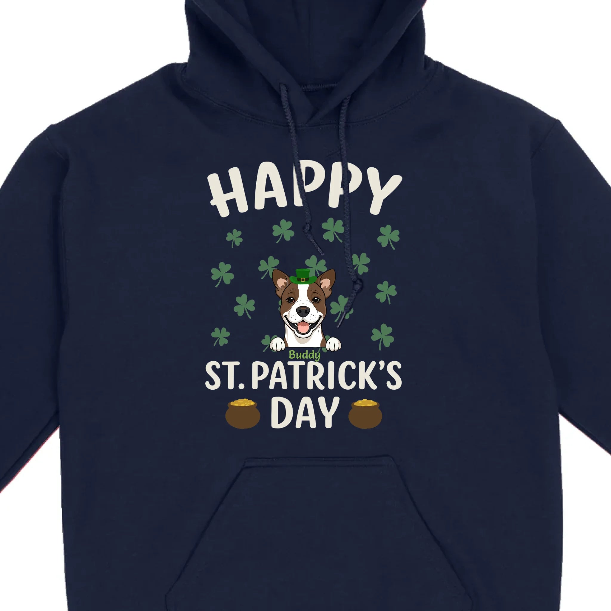 St. Patrick’s Day Dog Shirt – Cute Dog in Leprechaun Hat with Gold Pots & “Happy St. Patrick’s Day” Graphic - 89Prints