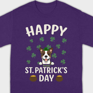 St. Patrick’s Day Dog Shirt – Cute Dog in Leprechaun Hat with Gold Pots & “Happy St. Patrick’s Day” Graphic - 89Prints