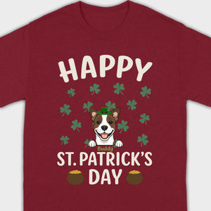 St. Patrick’s Day Dog Shirt – Cute Dog in Leprechaun Hat with Gold Pots & “Happy St. Patrick’s Day” Graphic - 89Prints