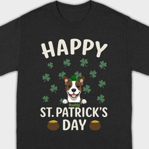 St. Patrick’s Day Dog Shirt – Cute Dog in Leprechaun Hat with Gold Pots & “Happy St. Patrick’s Day” Graphic - 89Prints
