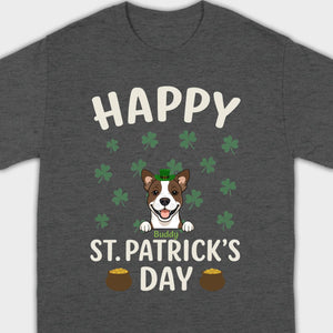 St. Patrick’s Day Dog Shirt – Cute Dog in Leprechaun Hat with Gold Pots & “Happy St. Patrick’s Day” Graphic - 89Prints
