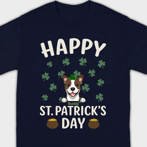 St. Patrick’s Day Dog Shirt – Cute Dog in Leprechaun Hat with Gold Pots & “Happy St. Patrick’s Day” Graphic - 89Prints