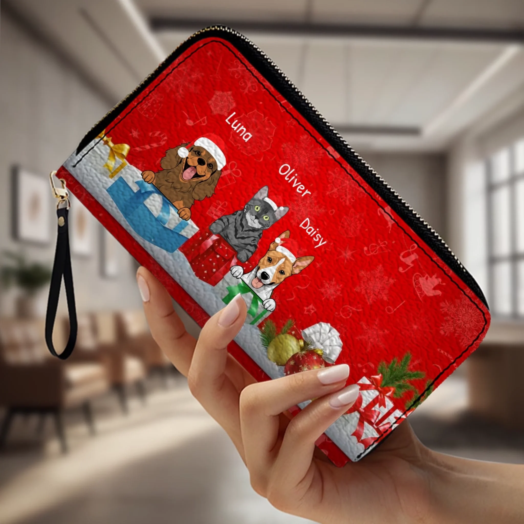 Festive Leather Wallet – Cute Personalized Christmas Gift for Pet Lovers | 89Prints