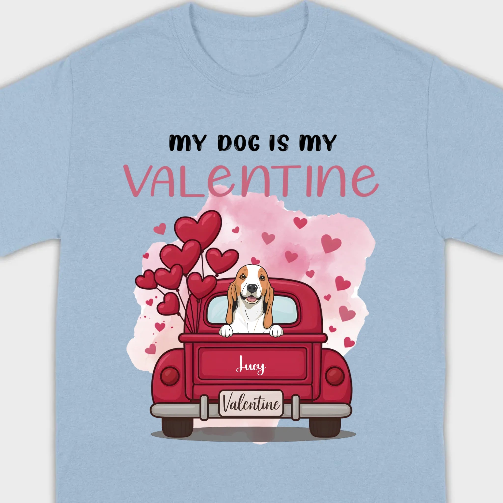 Red Truck Valentine T-Shirt with Your Dog’s Names – Cute Gift Idea - 89Prints