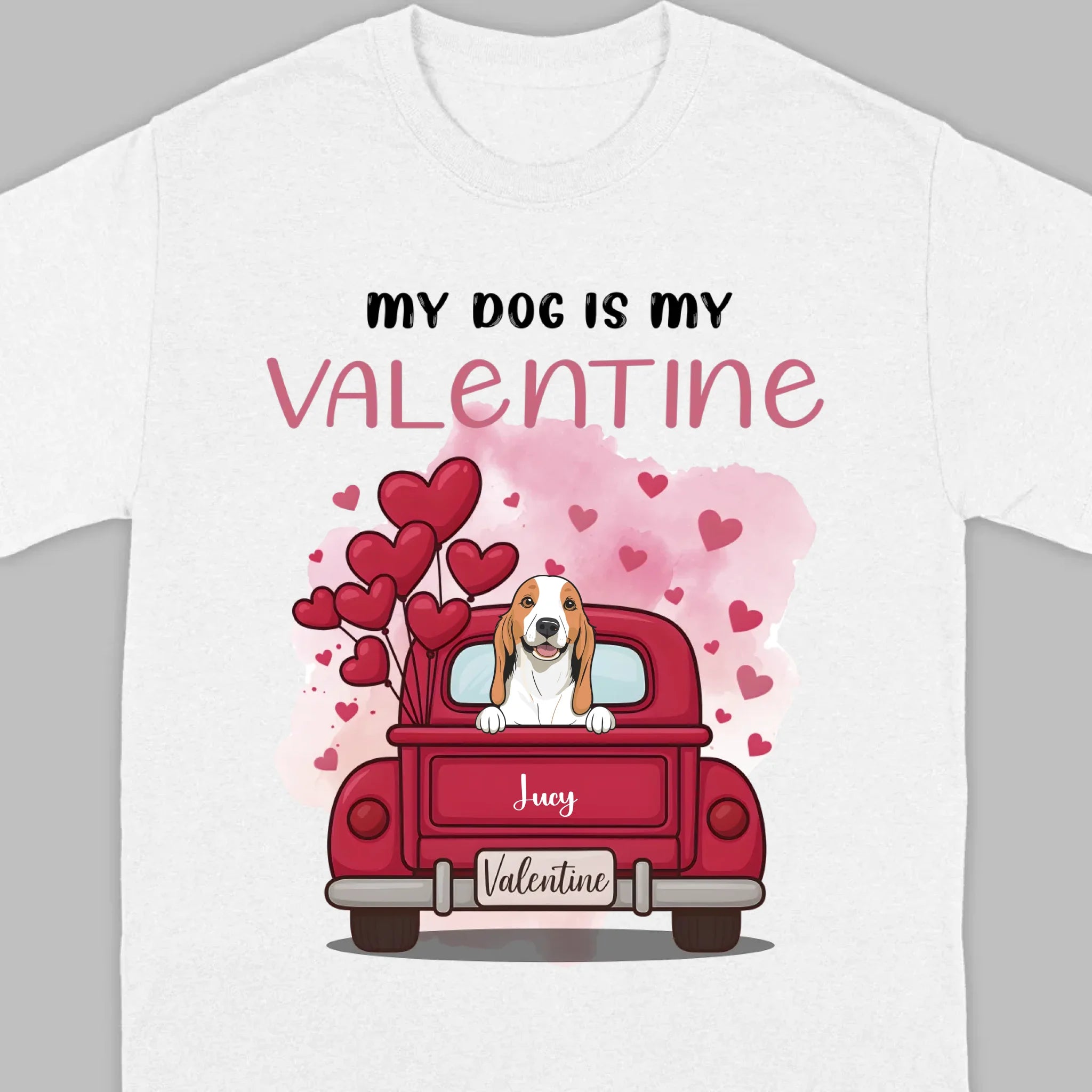 Red Truck Valentine T-Shirt with Your Dog’s Names – Cute Gift Idea - 89Prints