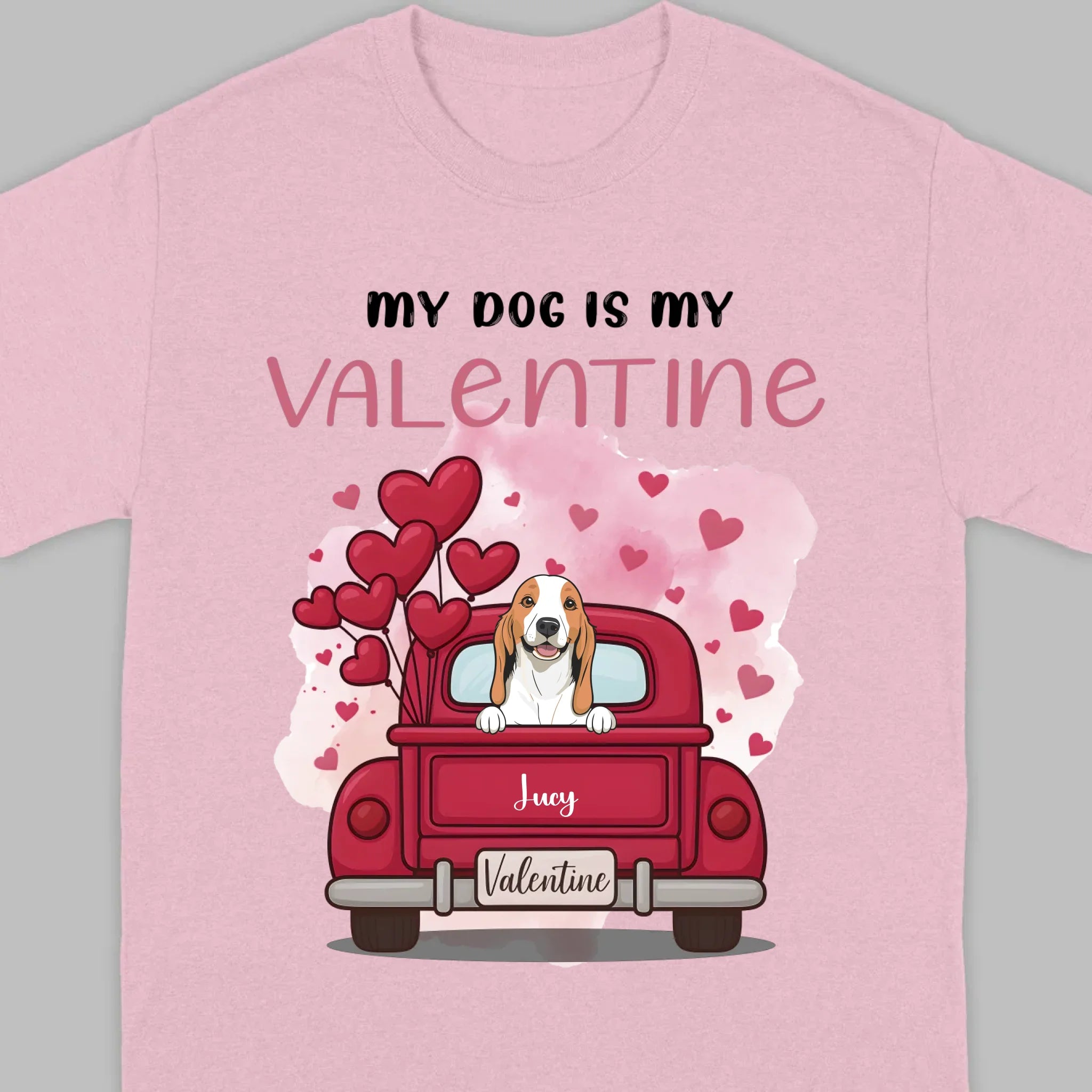 Red Truck Valentine T-Shirt with Your Dog’s Names – Cute Gift Idea - 89Prints