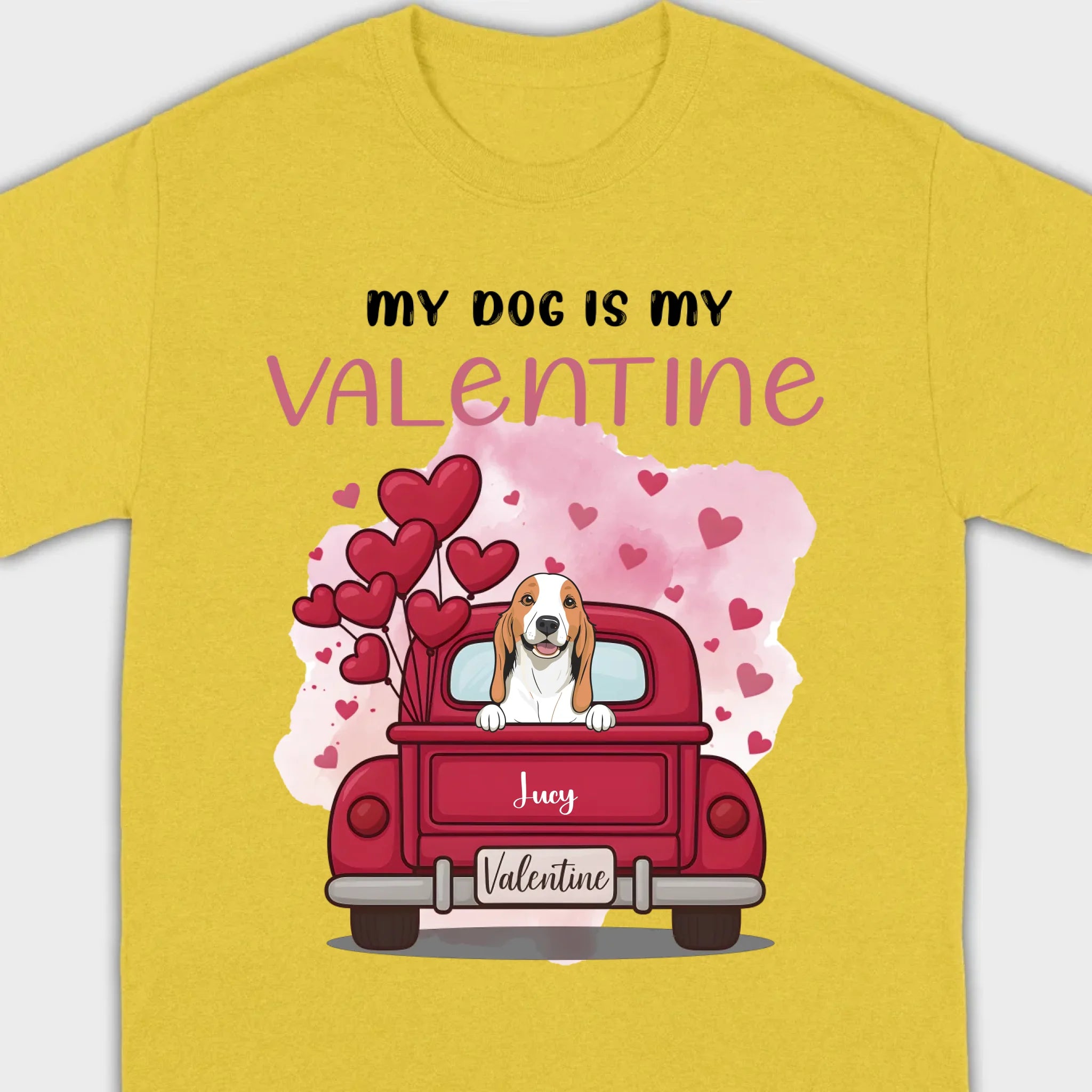 Red Truck Valentine T-Shirt with Your Dog’s Names – Cute Gift Idea - 89Prints