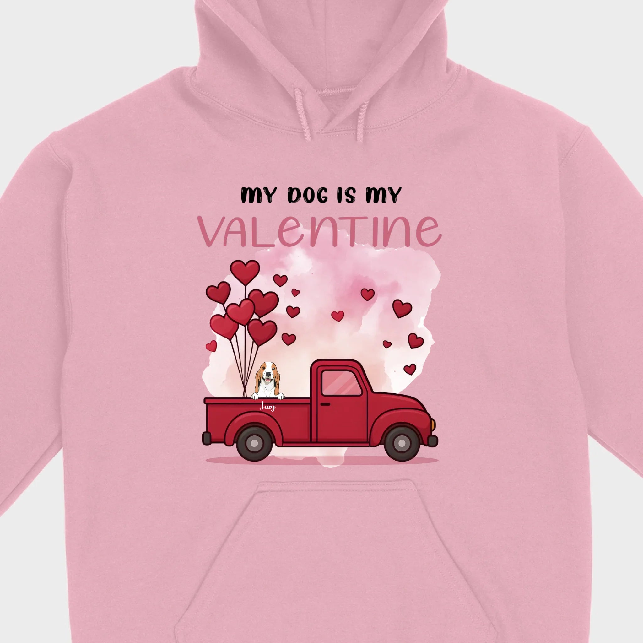 Valentine Gift Hoodie with Red Truck and Dog Names – Cute & Personalized - 89Prints