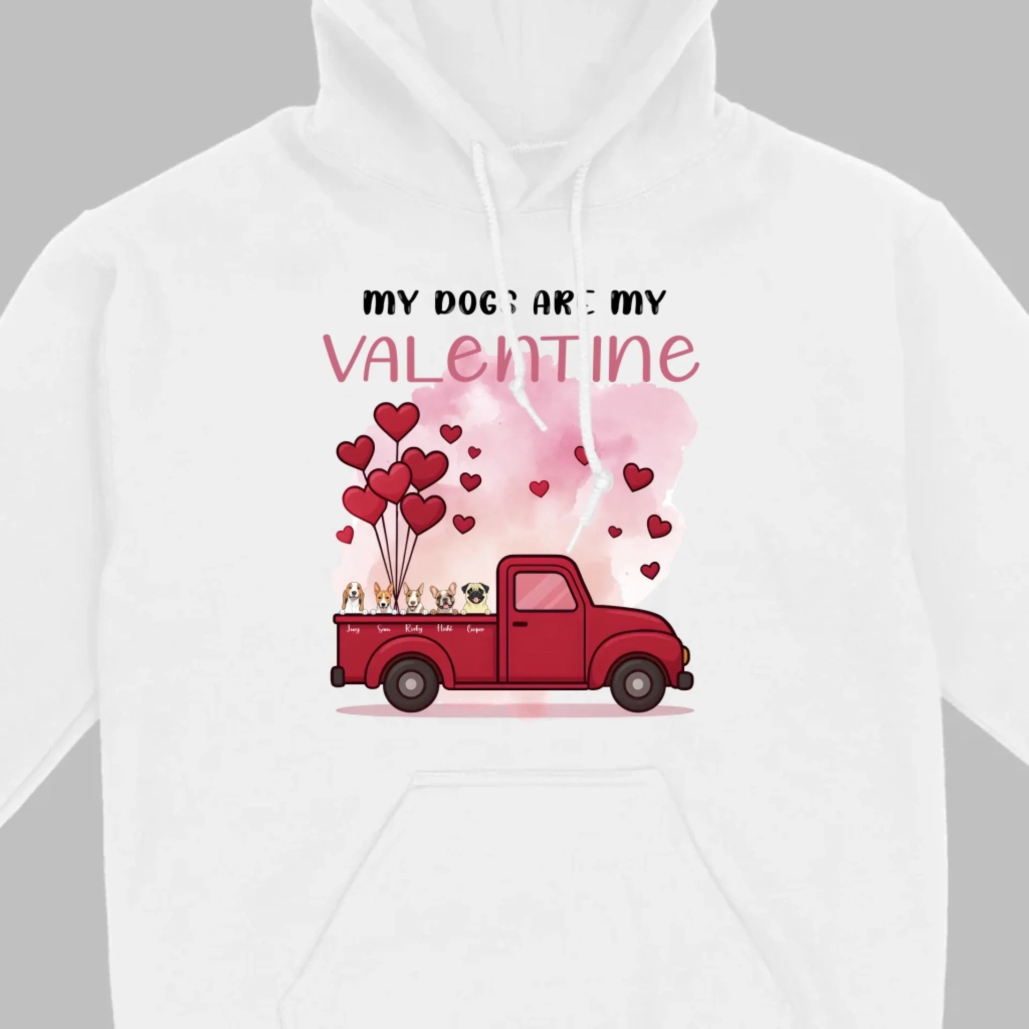 Valentine Gift Hoodie with Red Truck and Dog Names – Cute & Personalized - 89Prints