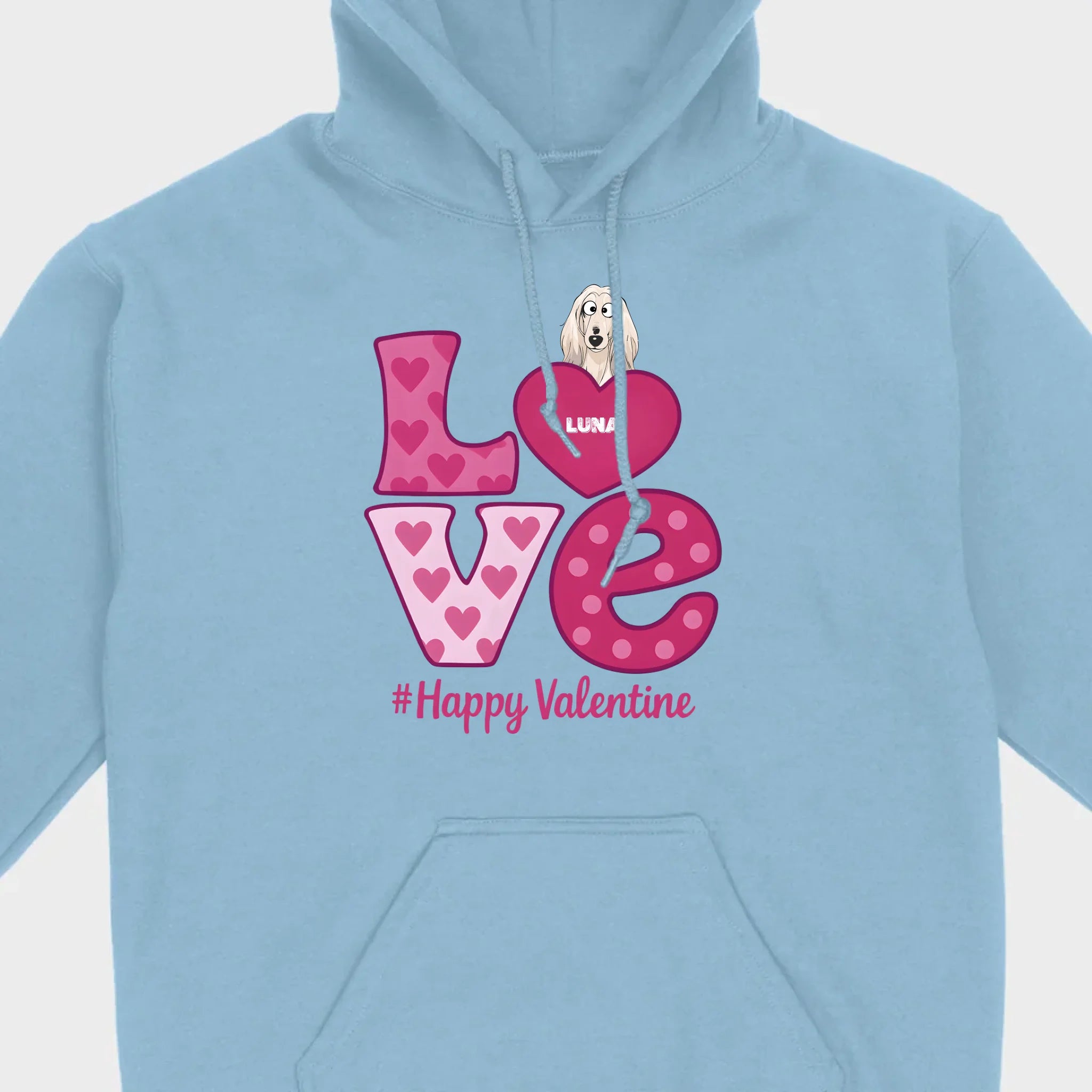 Dog Graphic Valentine Tee – Pink “LOVE” Design with “#Happy Valentine” - 89Prints