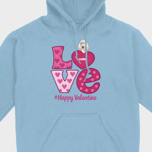 Dog Graphic Valentine Tee – Pink “LOVE” Design with “#Happy Valentine” - 89Prints