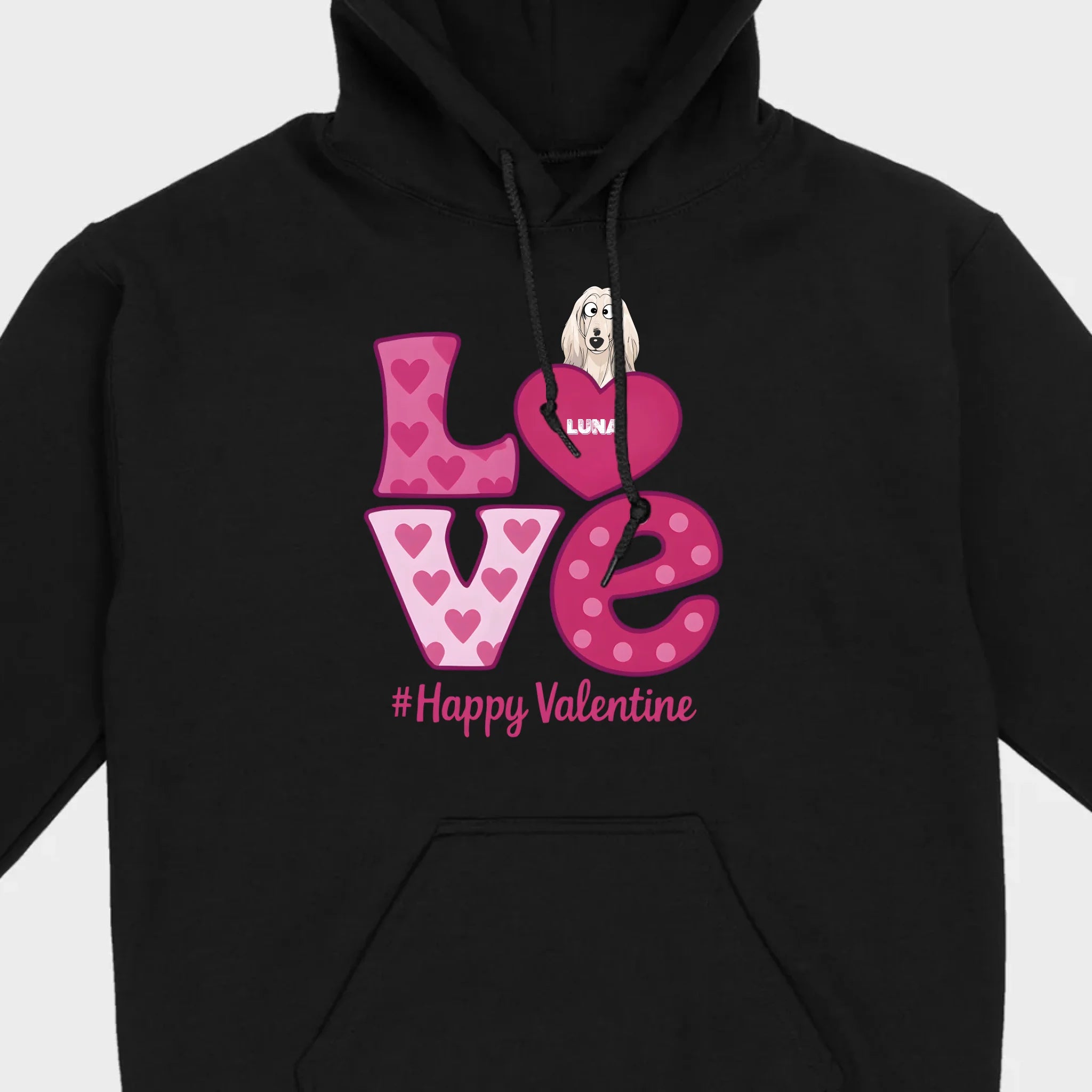 Dog Graphic Valentine Tee – Pink “LOVE” Design with “#Happy Valentine” - 89Prints