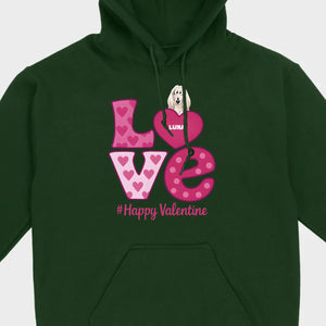 Dog Graphic Valentine Tee – Pink “LOVE” Design with “#Happy Valentine” - 89Prints