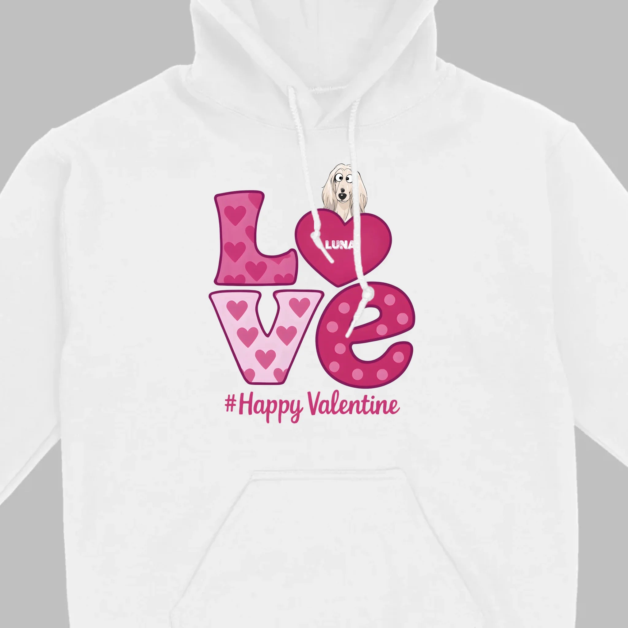 Dog Graphic Valentine Tee – Pink “LOVE” Design with “#Happy Valentine” - 89Prints