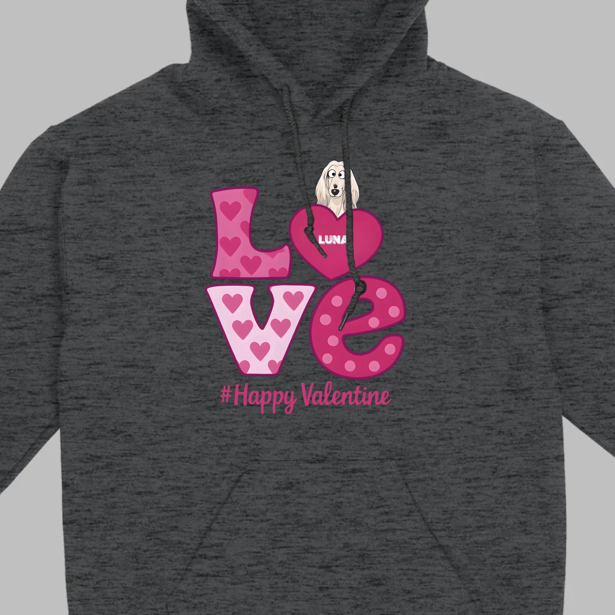 Dog Graphic Valentine Tee – Pink “LOVE” Design with “#Happy Valentine” - 89Prints