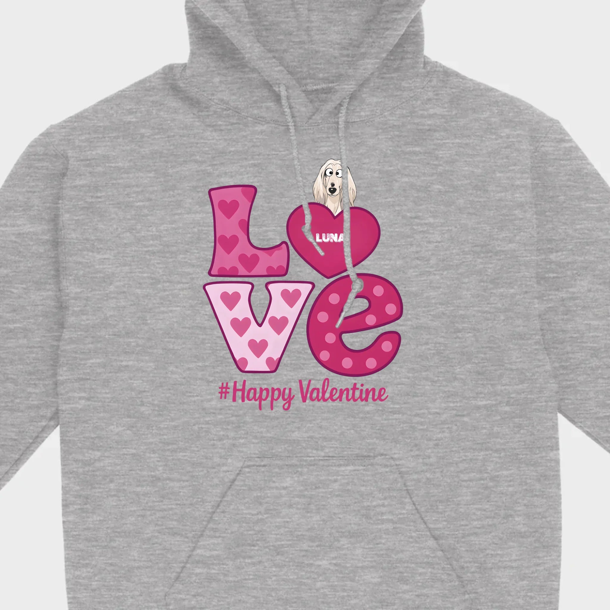 Dog Graphic Valentine Tee – Pink “LOVE” Design with “#Happy Valentine” - 89Prints