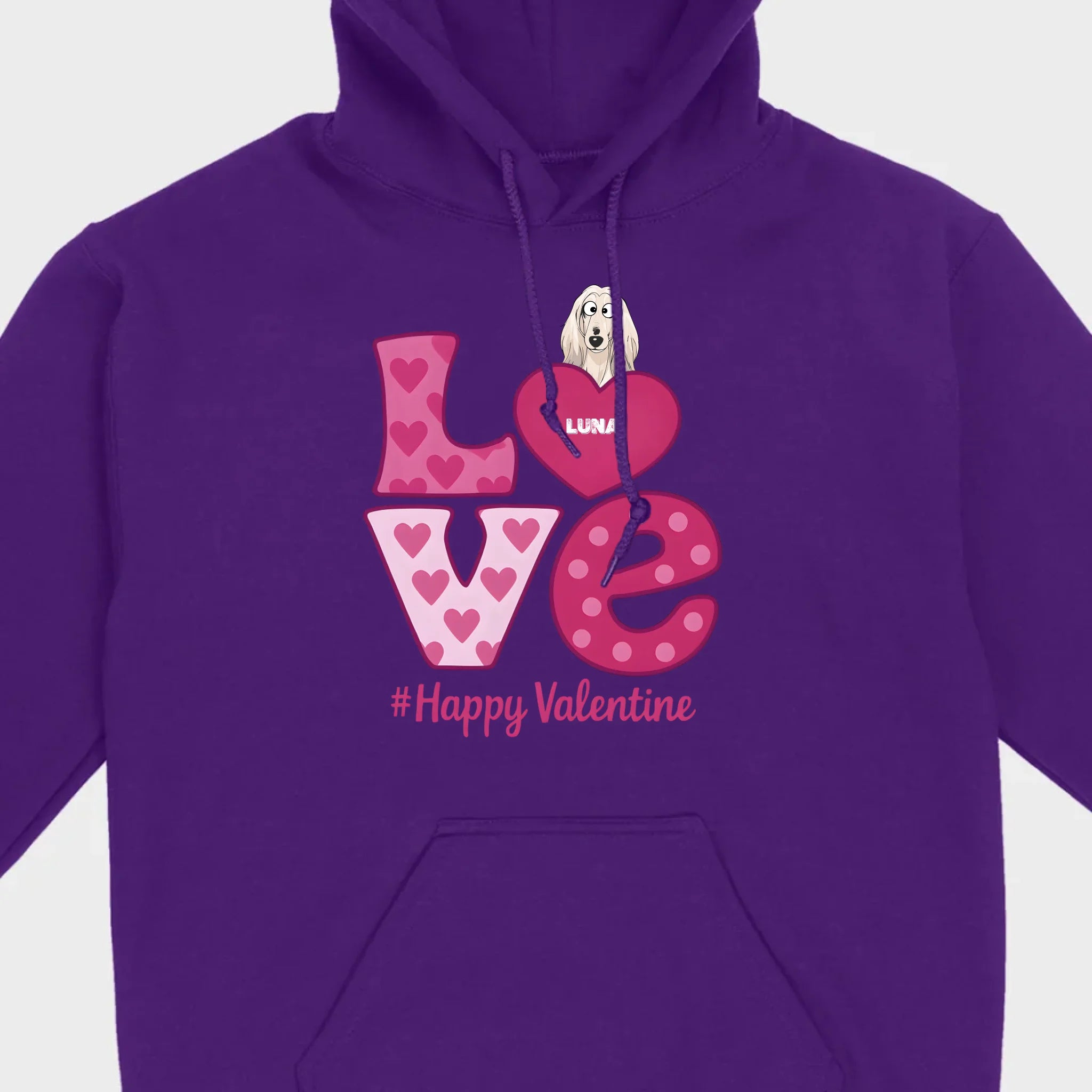 Dog Graphic Valentine Tee – Pink “LOVE” Design with “#Happy Valentine” - 89Prints