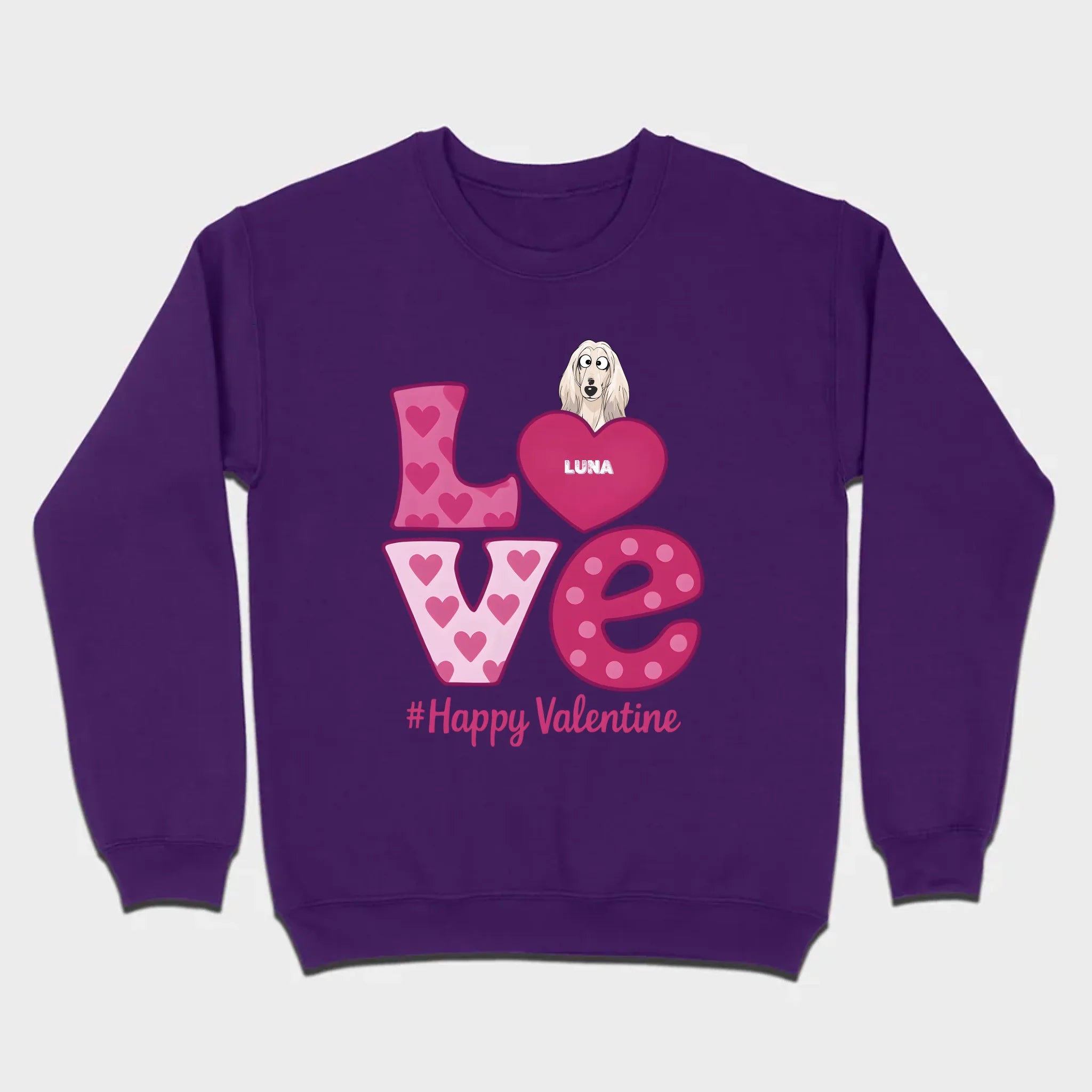 Dog Graphic Valentine Tee – Pink “LOVE” Design with “#Happy Valentine” - 89Prints