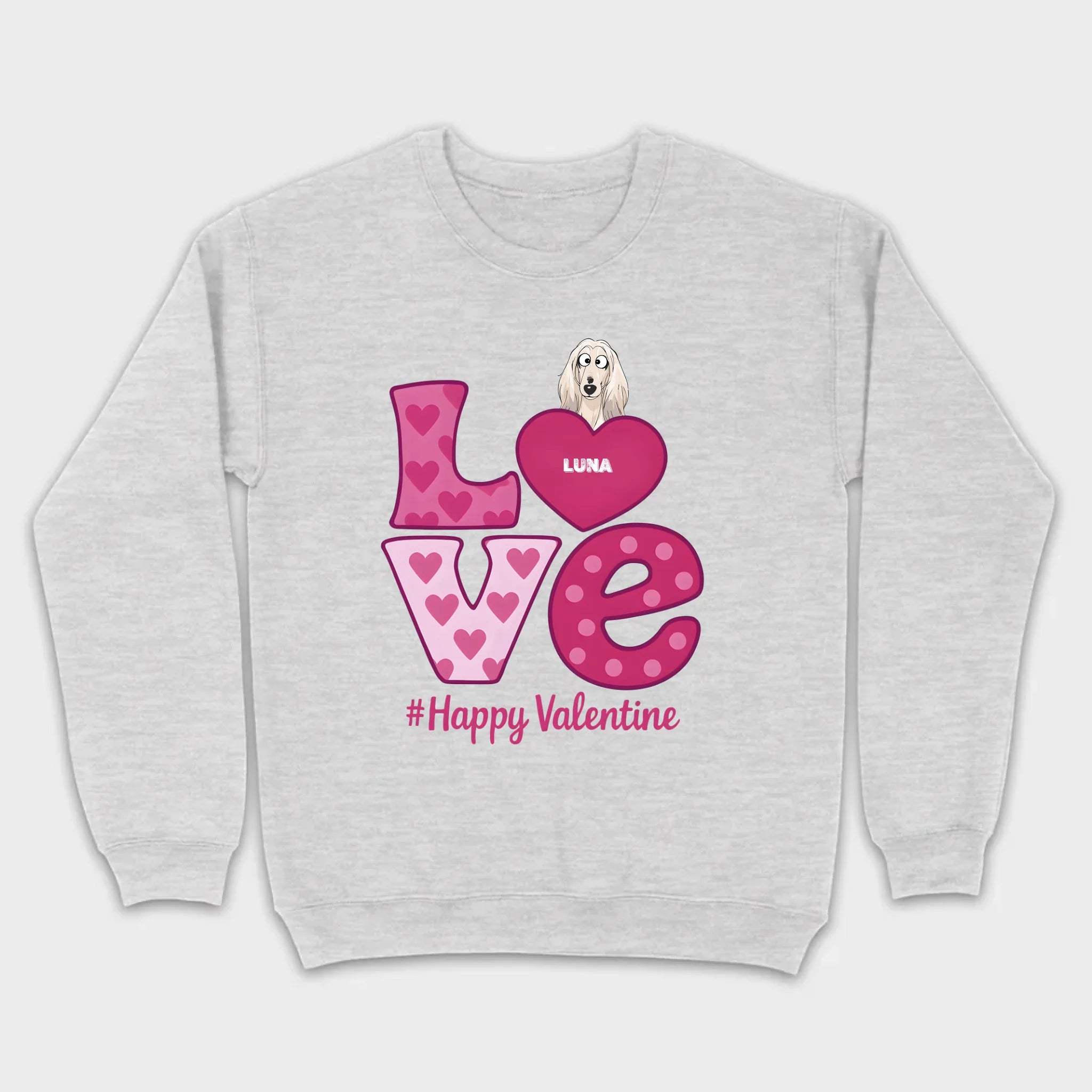 Dog Graphic Valentine Tee – Pink “LOVE” Design with “#Happy Valentine” - 89Prints