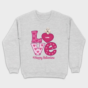 Dog Graphic Valentine Tee – Pink “LOVE” Design with “#Happy Valentine” - 89Prints