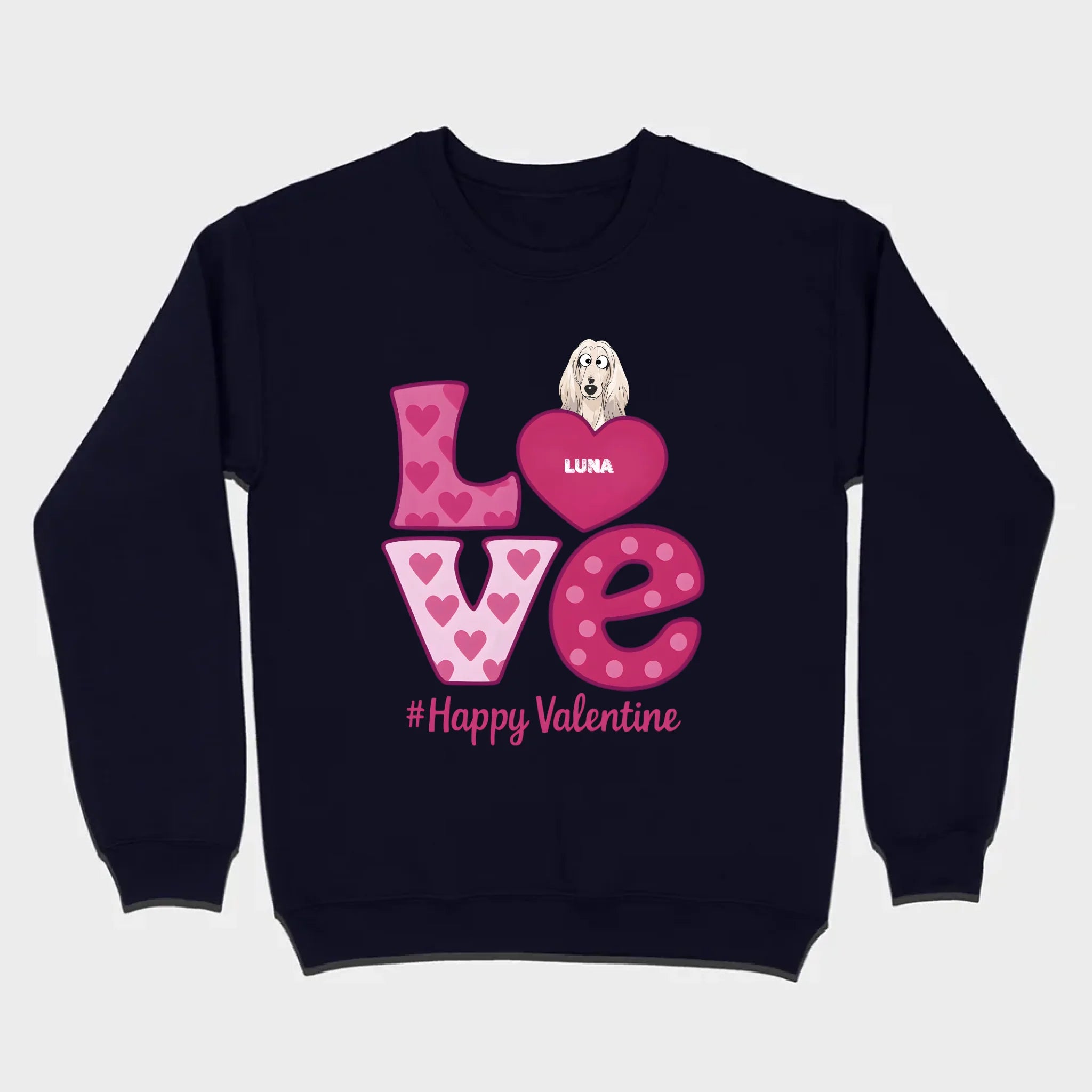 Dog Graphic Valentine Tee – Pink “LOVE” Design with “#Happy Valentine” - 89Prints