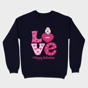 Dog Graphic Valentine Tee – Pink “LOVE” Design with “#Happy Valentine” - 89Prints