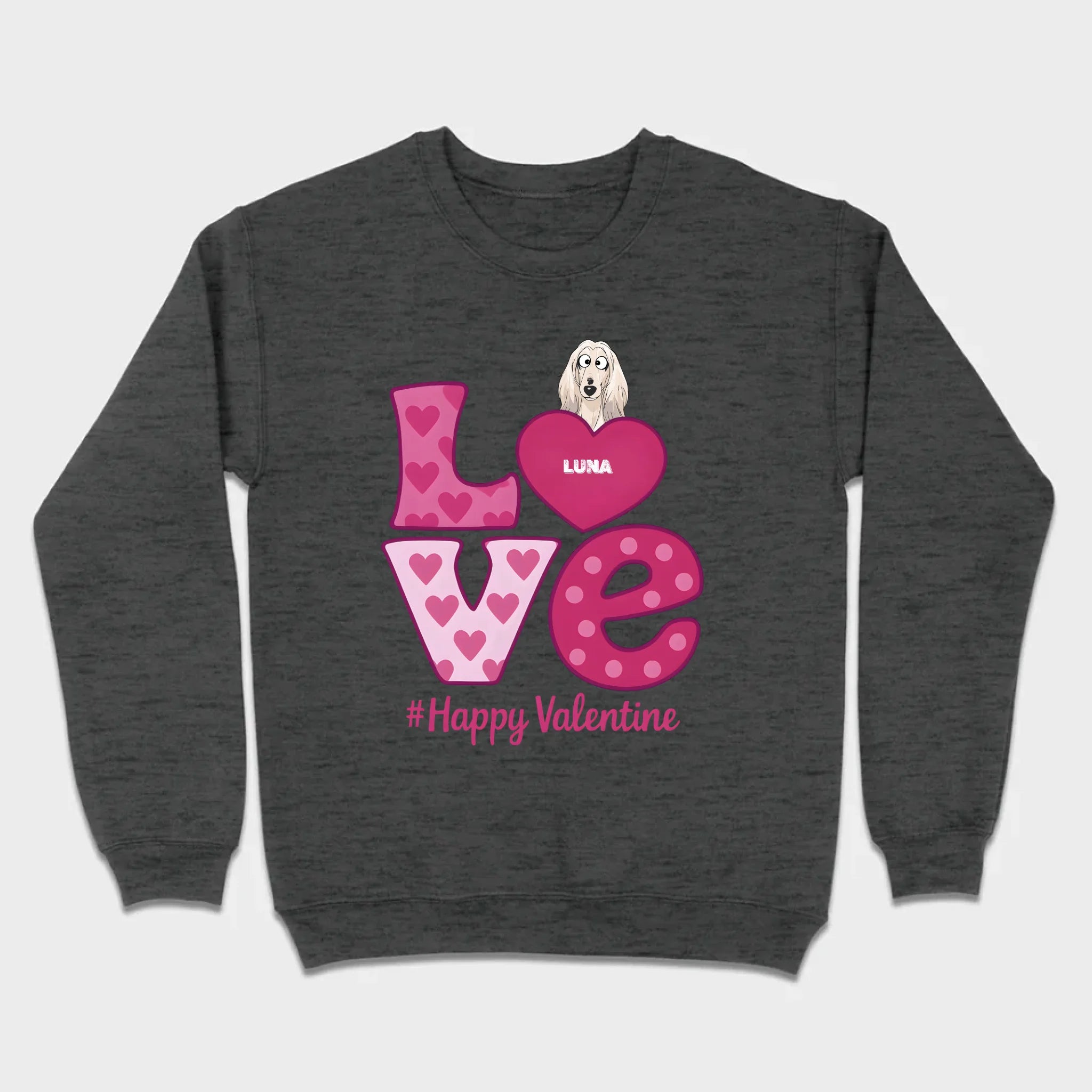 Dog Graphic Valentine Tee – Pink “LOVE” Design with “#Happy Valentine” - 89Prints
