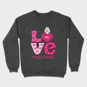 Dog Graphic Valentine Tee – Pink “LOVE” Design with “#Happy Valentine” - 89Prints