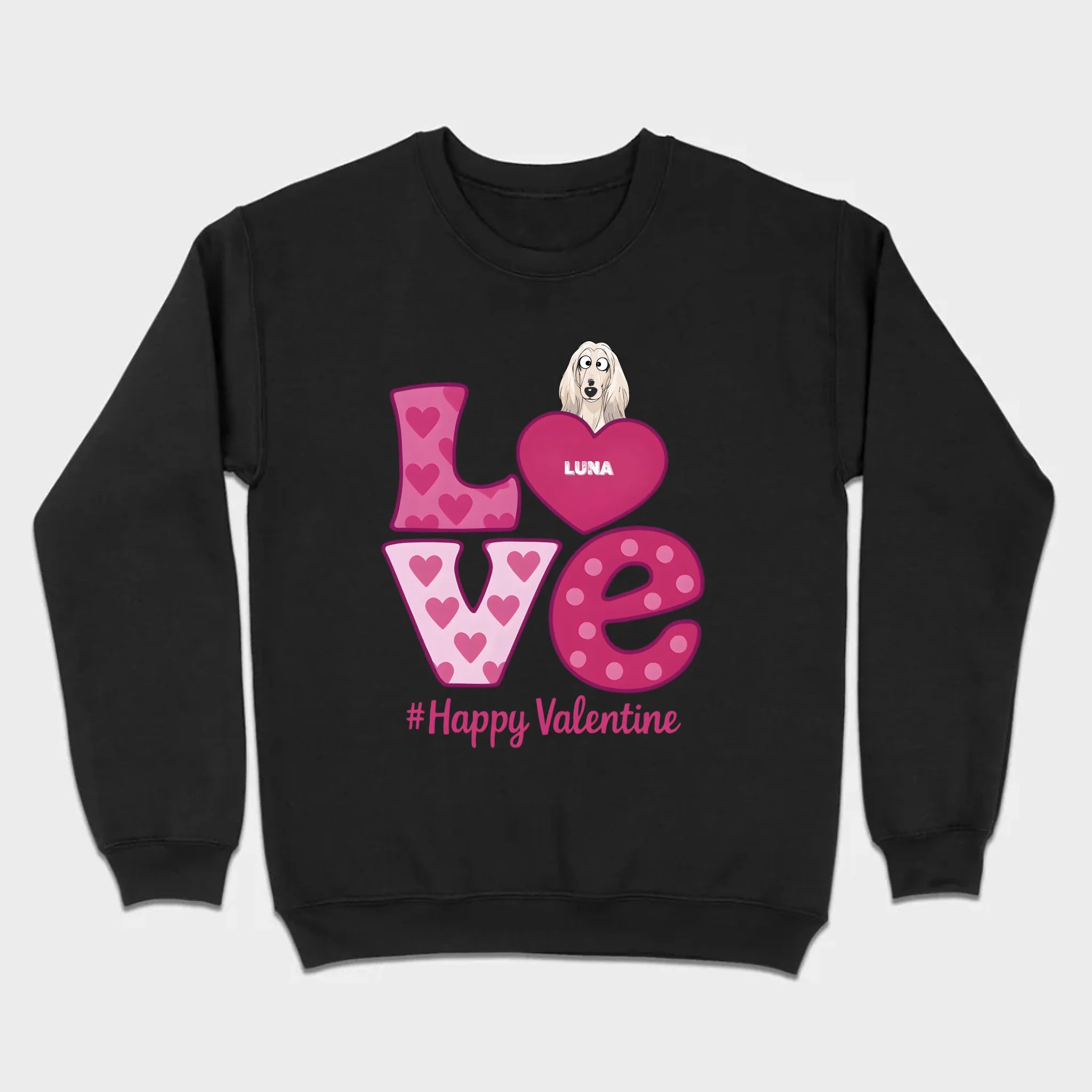 Dog Graphic Valentine Tee – Pink “LOVE” Design with “#Happy Valentine” - 89Prints