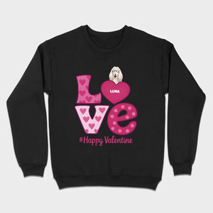 Dog Graphic Valentine Tee – Pink “LOVE” Design with “#Happy Valentine” - 89Prints