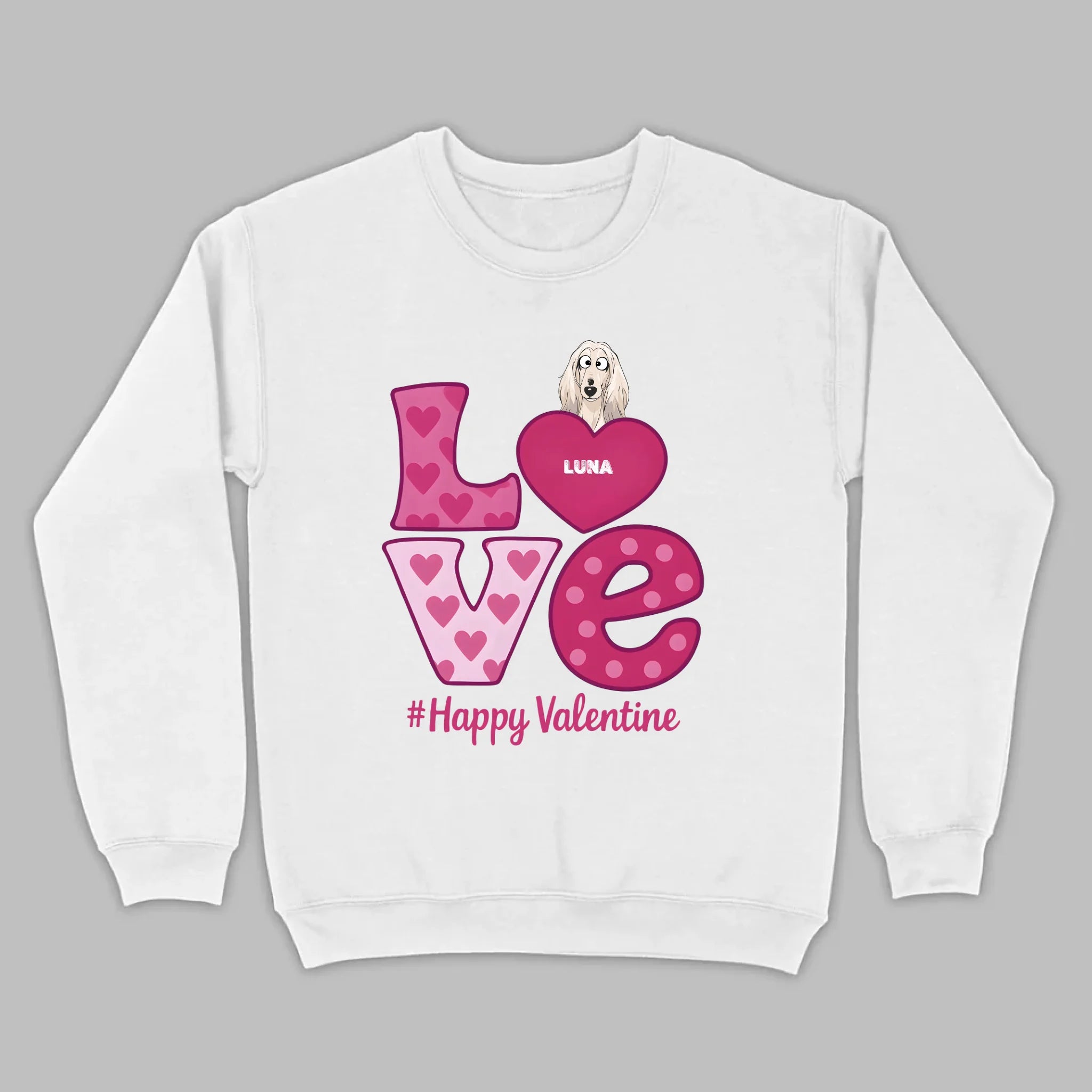 Dog Graphic Valentine Tee – Pink “LOVE” Design with “#Happy Valentine” - 89Prints