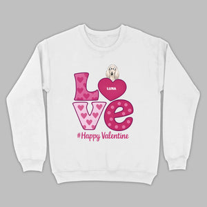 Dog Graphic Valentine Tee – Pink “LOVE” Design with “#Happy Valentine” - 89Prints