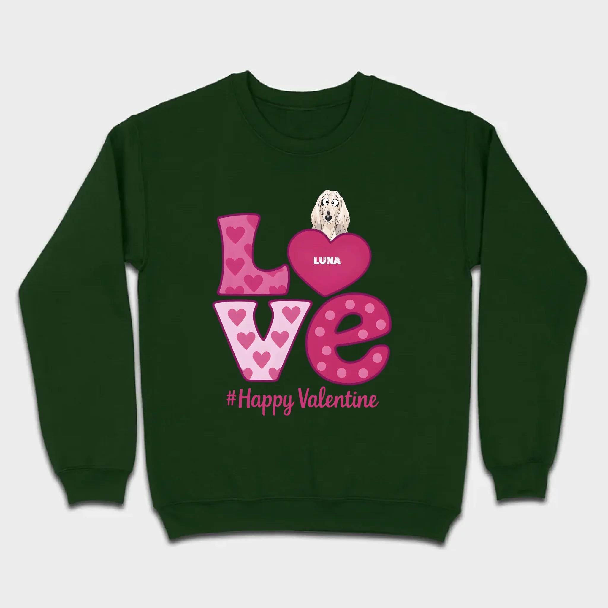 Dog Graphic Valentine Tee – Pink “LOVE” Design with “#Happy Valentine” - 89Prints