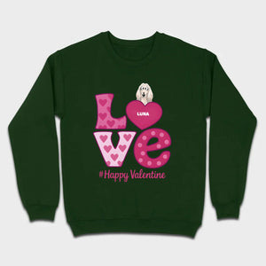 Dog Graphic Valentine Tee – Pink “LOVE” Design with “#Happy Valentine” - 89Prints