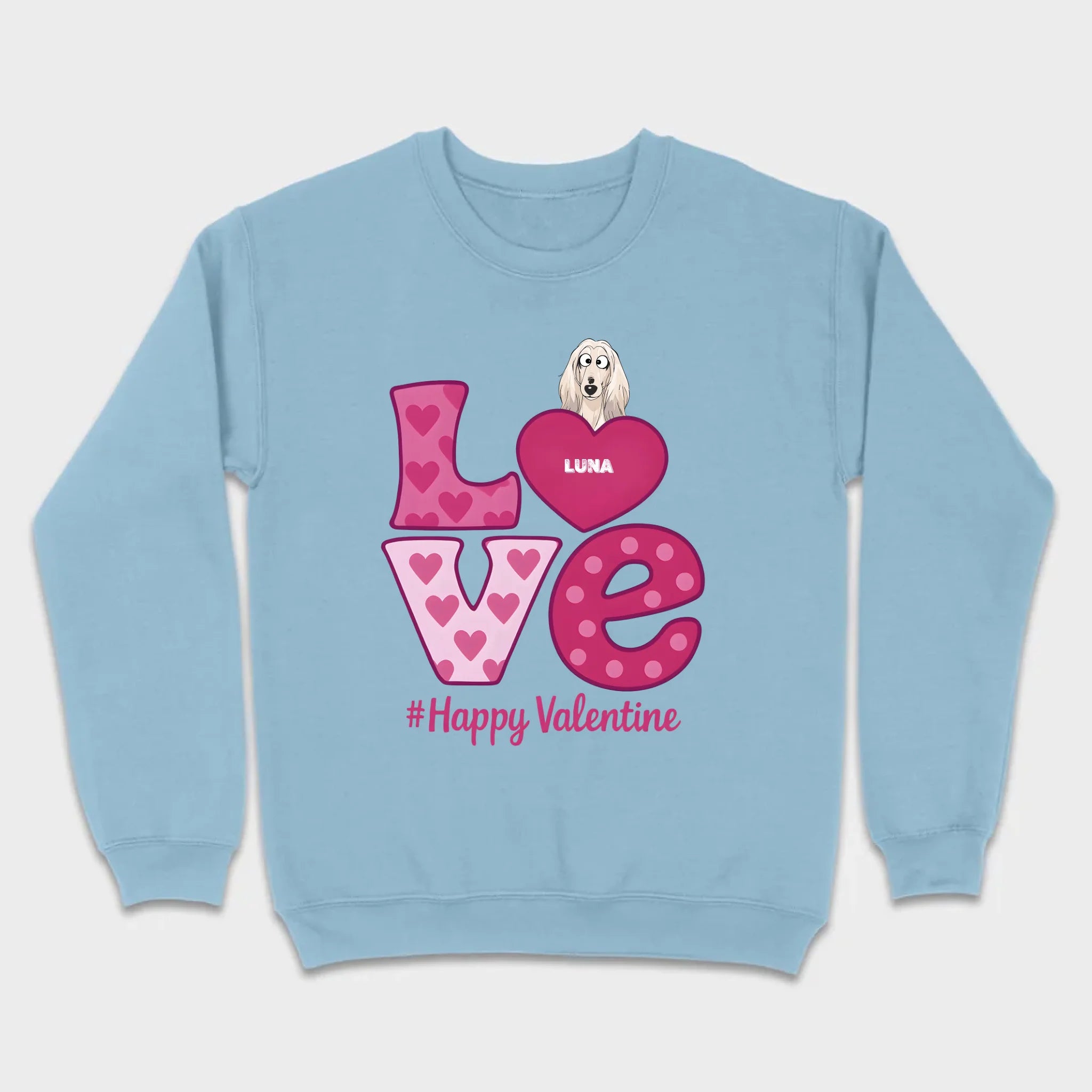 Dog Graphic Valentine Tee – Pink “LOVE” Design with “#Happy Valentine” - 89Prints
