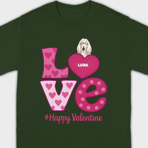 Dog Graphic Valentine Tee – Pink “LOVE” Design with “#Happy Valentine” - 89Prints