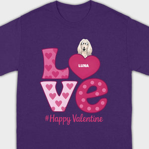 Dog Graphic Valentine Tee – Pink “LOVE” Design with “#Happy Valentine” - 89Prints