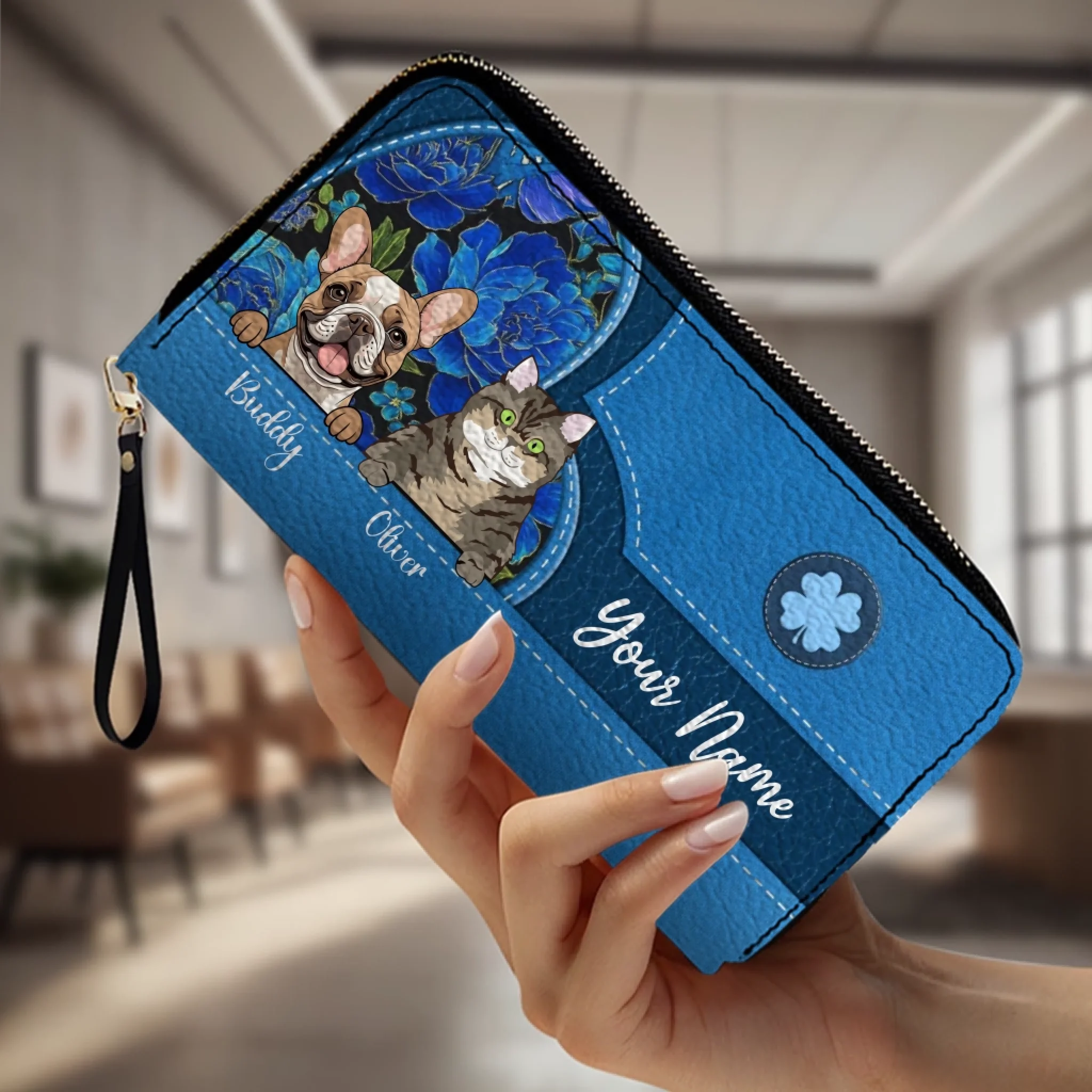 Floral Pawprint Leather Wallet – Personalized Gift for Pet Lovers | 89Prints