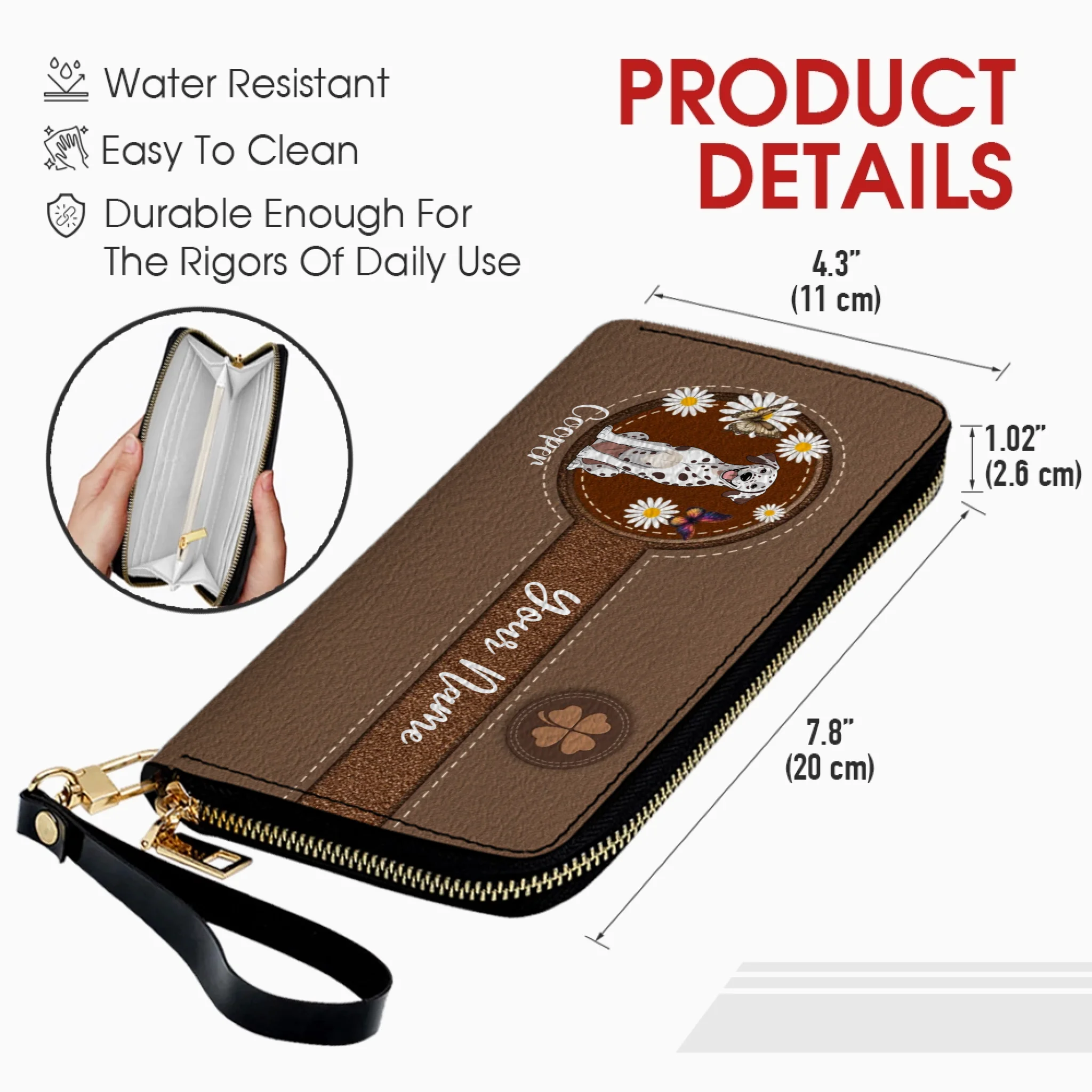 Daisy Floral Dog Leather Wallet – Personalized & Customized | 89Prints