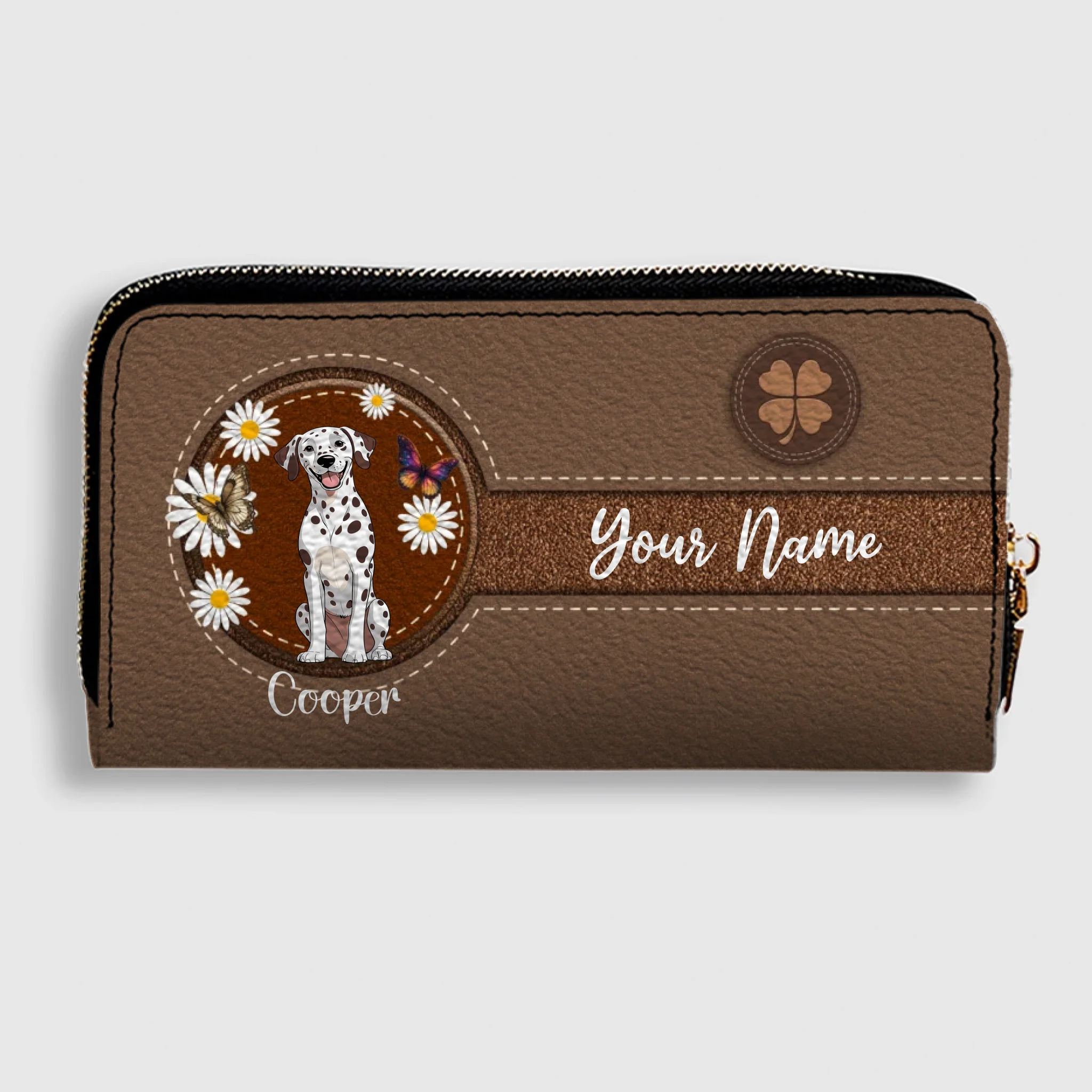 Daisy Floral Dog Leather Wallet – Personalized & Customized | 89Prints
