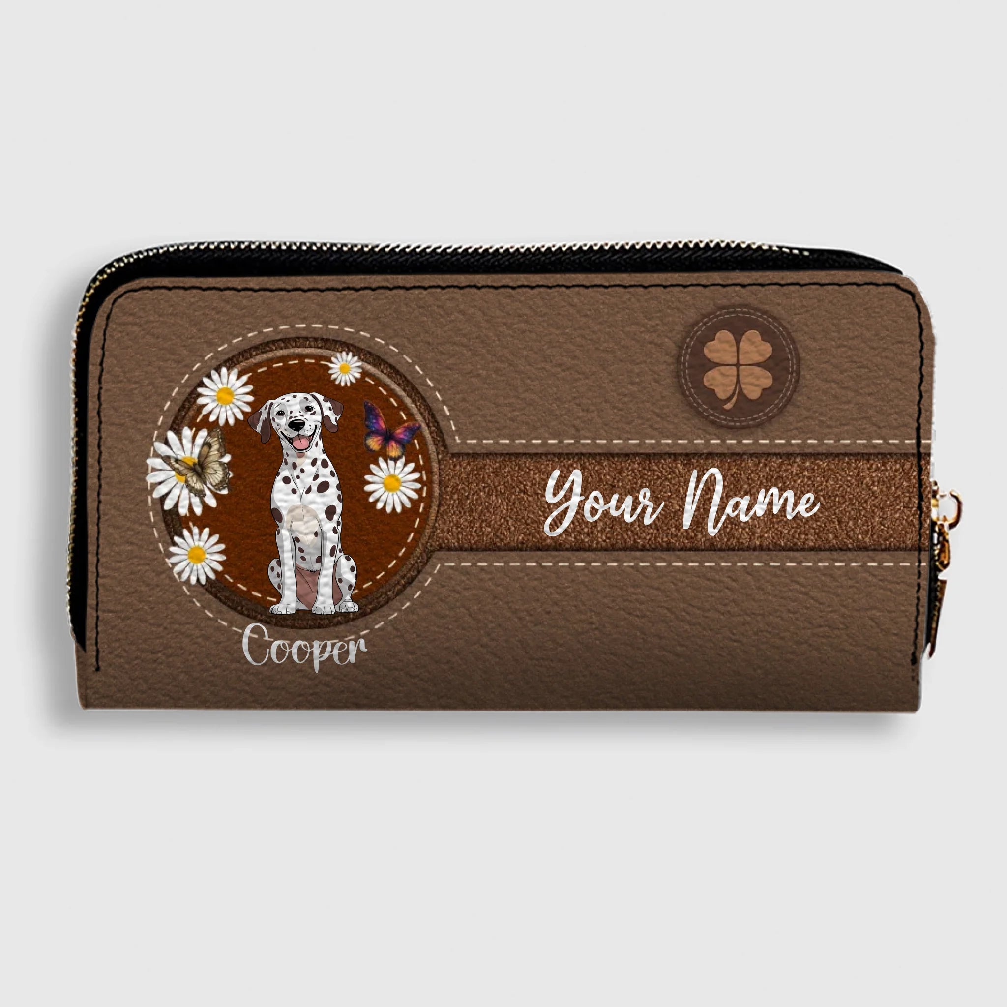 Daisy Floral Dog Leather Wallet – Personalized & Customized | 89Prints