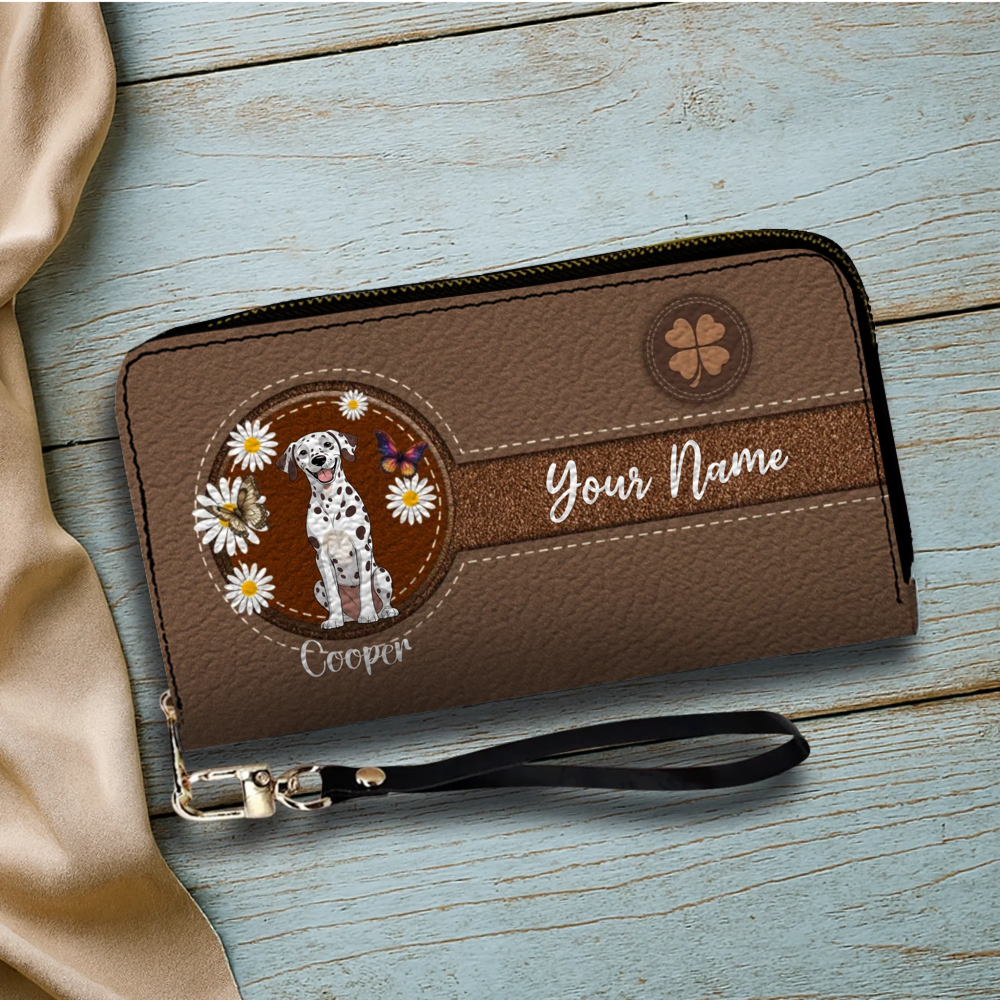 Daisy Floral Dog Leather Wallet – Personalized & Customized | 89Prints