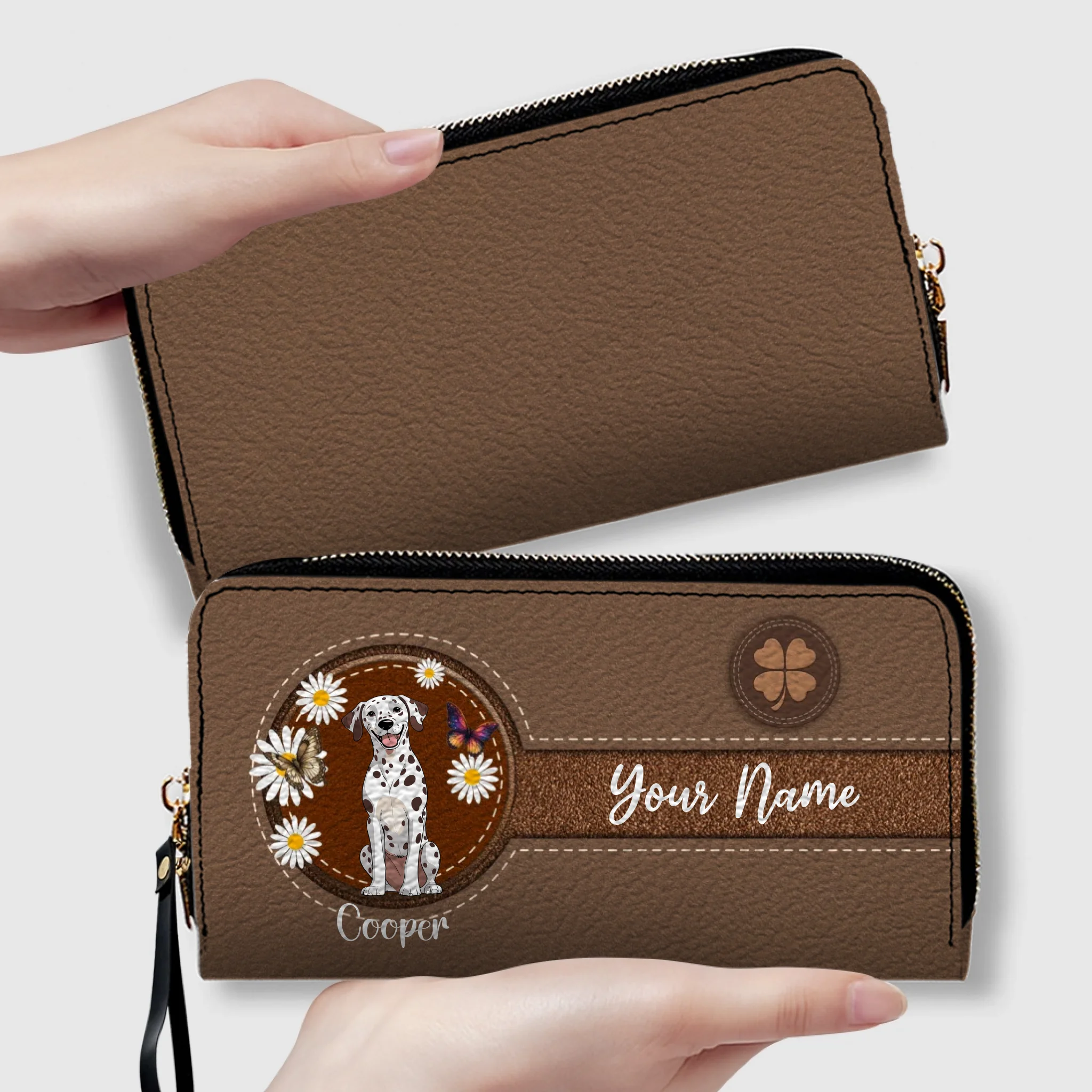 Daisy Floral Dog Leather Wallet – Personalized & Customized | 89Prints
