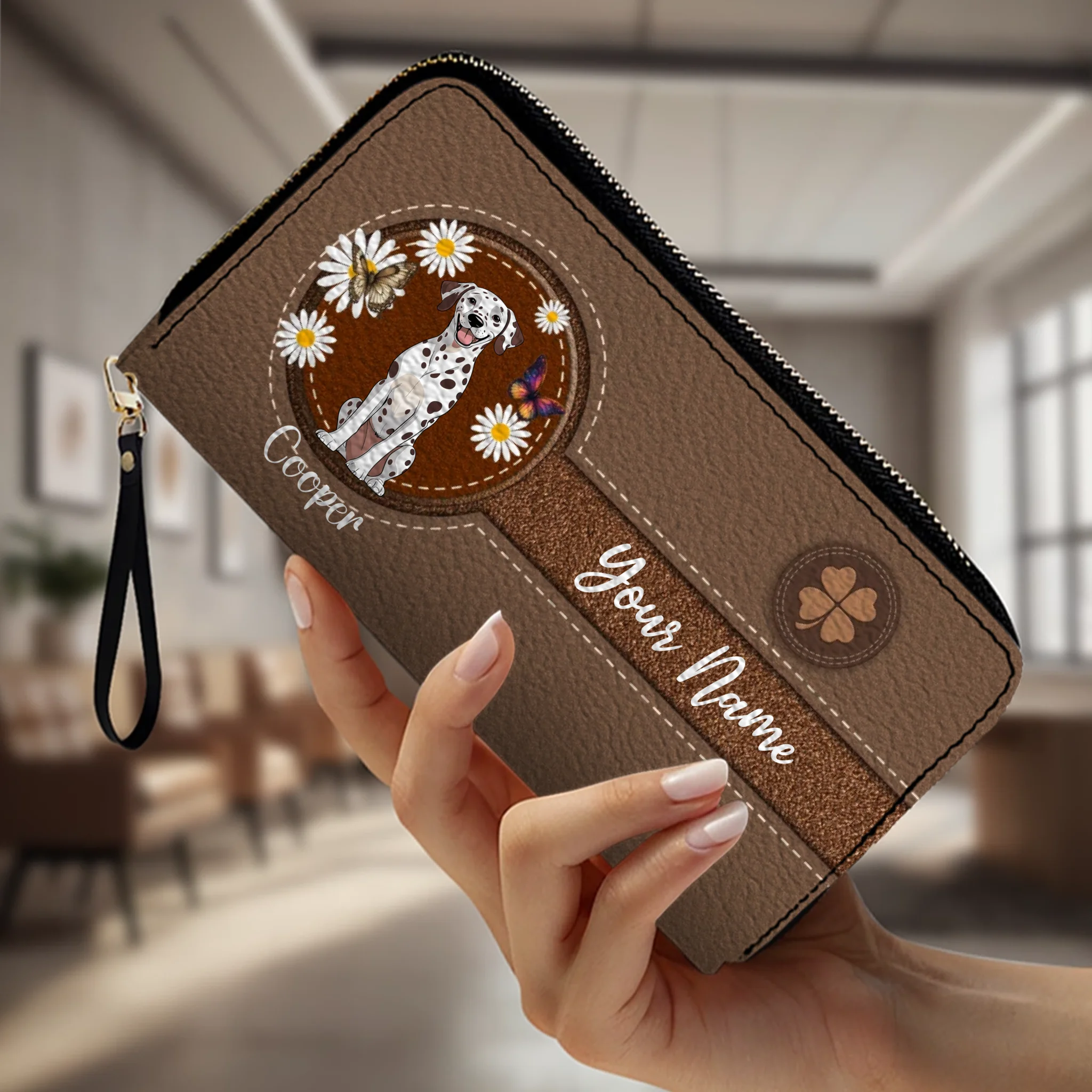 Daisy Floral Dog Leather Wallet – Personalized & Customized | 89Prints