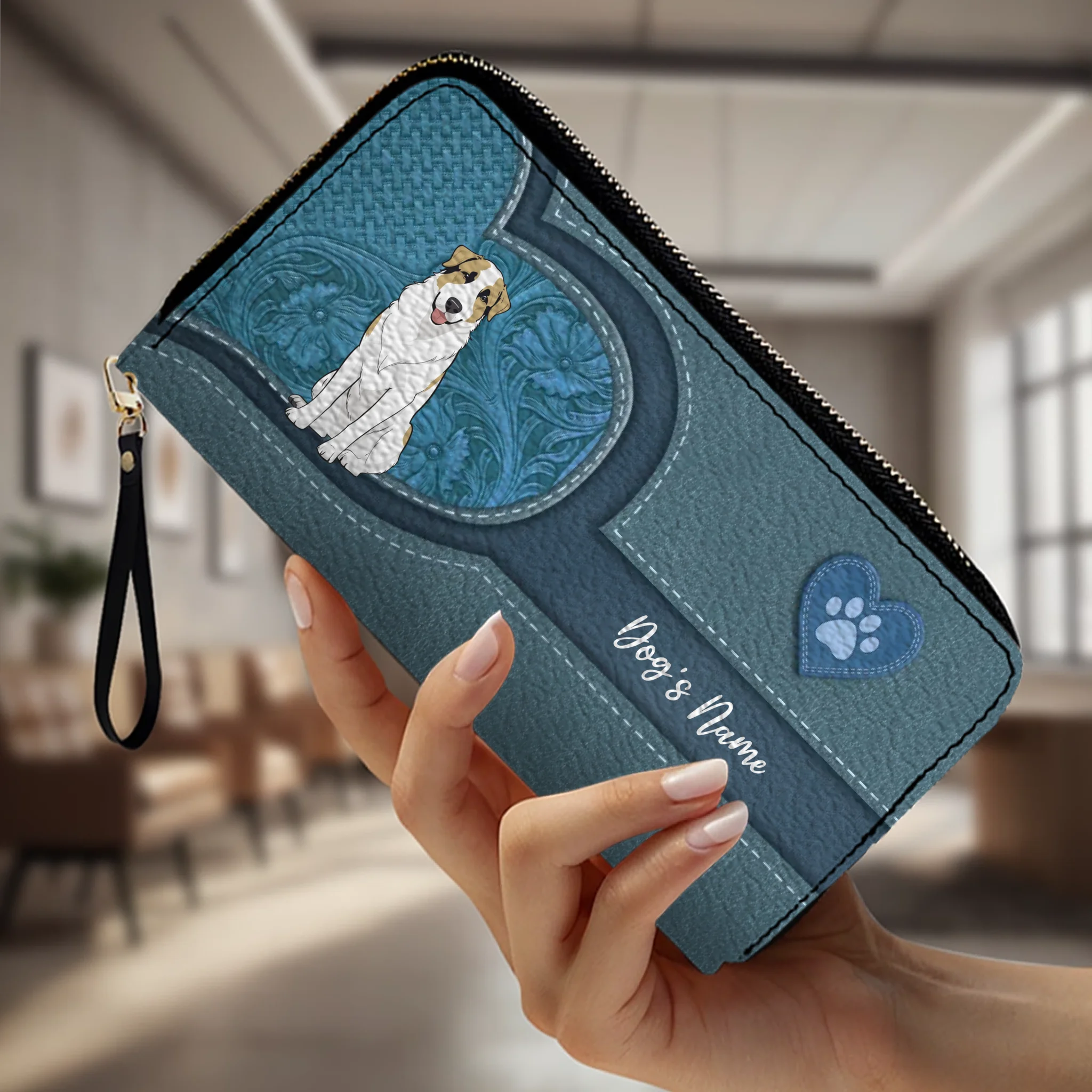 Long Leather Wallet for Dog Lovers – Custom Name Option - 89Prints