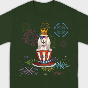4th of July Dog Shirt – Cute Patriotic Pup with Fireworks & USA Hat - 89Prints